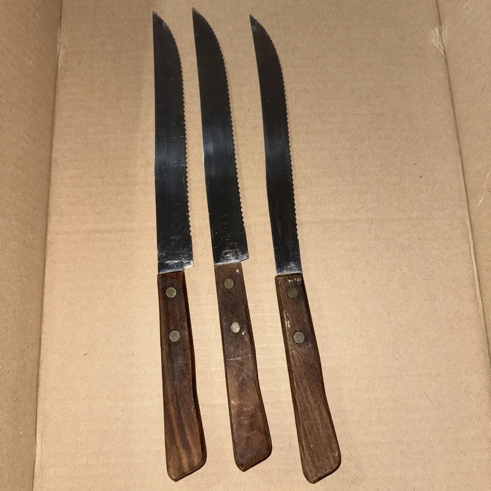 3 Vintage Stainless Steel Japan Bread Knife Serrated Blade Wood Handle